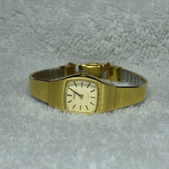 VTG Pulsar Gold Tone Quartz Watch w/ Safety Chain - Picture 2 of 15